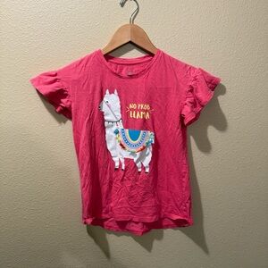 Girl’s Large (10/12) Wonder Nation Coral Pink No Prob Llama Ruffle Sleeve Shirt